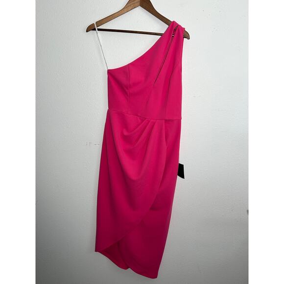 Lulus Dresses & Skirts - New Lulus Cocktail Club "So Flirty" Hot Pink One Shoulder Midi Dress Size M